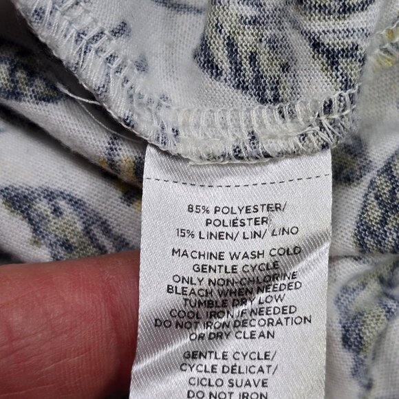 LOFT Floral Short Sleeve Tee Size S White Yellow & Blue Linen Blend - Picture 3 of 4